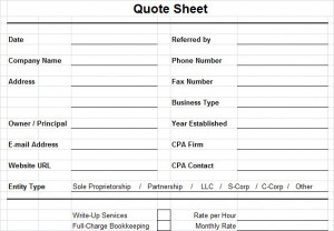 New client quote sheet