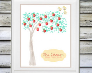 Teacher Appreciation Watercolor Cus tom Art with Tree, Apples ...