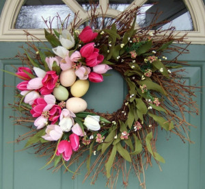 spring wreath with Easter eggs
