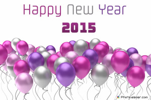 Happy New Year 2015 flying colorful balloons 300x199