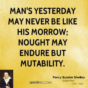 Man's yesterday may never be like his morrow; Nought may endure but ...