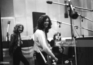 British musicians Jimmy Page Robert Plant and John Paul Jones of ...