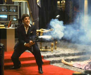 Al Pacino as Tony Montana, talk to my little friend, opens fire ...