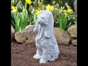 Cat and dog quotes and sayings set to garden statuary of concrete dogs ...