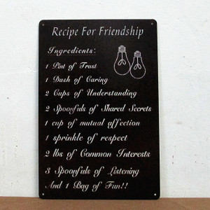 Recipe For Friendship Quote Tin Sign Metal Plaque Bar Pub Home Art ...