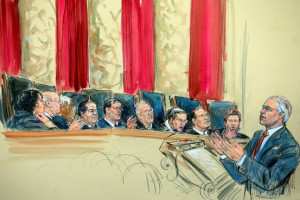 This artist rendering shows attorney Charles J. Cooper, right ...