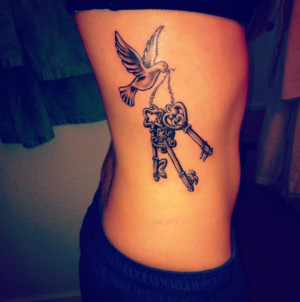 Home » Bird Tattoos » Side Body tattoos » Pigeon And Destiny Keys