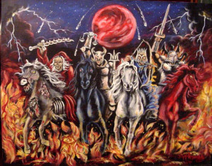 Four horsemen of the Apocalypse: Pestilence, War, Famine and Death.