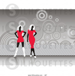 Clipart Of Two Black Faceless Women In Red Dresses And White
