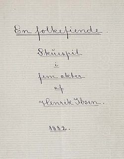 Manuscript title page of Ibsen 's En folkefiende , 1882