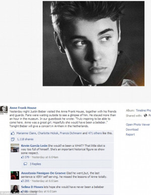 Anne Frank museum steps in to defend pop star Justin Bieber over ...