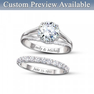 Diamonesk Personalized Engagement Ring And Wedding Band Set ...