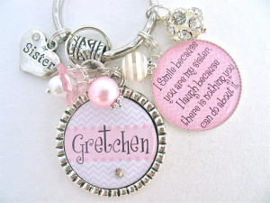 Personalized Sister Inspirational Quote Keychain Necklace