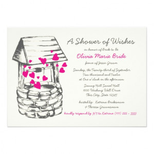 Wishing Well Bridal Shower Pink Hearts Personalized Announcement