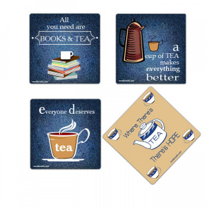 Home Set of 4 wooden coasters with quotes related to tea