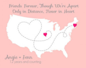 best friend long distance usa map p rint with heart friendship united ...