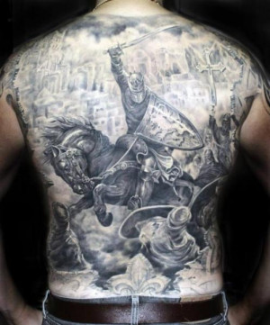 Back Realistic Warrior Horse Tattoo by Ivan Yug