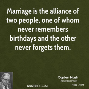 Marriage is the alliance of two people, one of whom never remembers ...