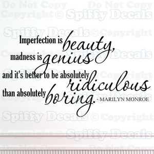 IMPERFECTION IS BEAUTY MARILYN MONROE Quote Vinyl Wall Decal Sticker