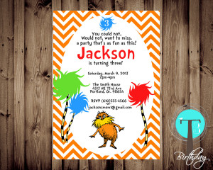 Lorax Birthday Invitation(BIRTHDAY INVITATION) Lorax Invite, the lorax ...