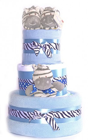 Tier Baby Boys print Zebra Stripes Blue Nappy Cake - FAST DELIVERY!