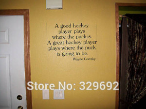 free shipping Gretzky Quote A good hockey player vinyl wall decal home ...