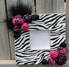 Zebra print and Rosettes with feathers Picture Frame for $25.00 ...
