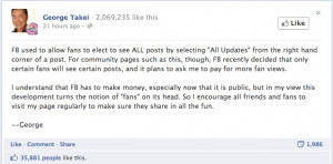 George Takei Airs News Feed Frustrations, Facebook Responds