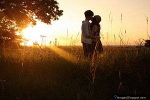 Kiss, hugging, teen, couple, sunset, adorable