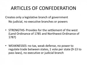 ARTICLES OF CONFEDERATION Creates only a legislative branch of ...
