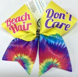 BEACH HAIR DONT CARE Yellow and Tie Dye Glitter Cheer Bow