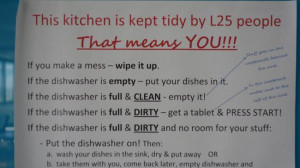 One of the scary signs in the news.com.au kitchen. Source: NewsComAu