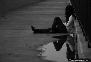 Sad, alone, girl, black-and-white, water
