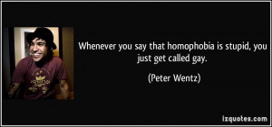 ... say that homophobia is stupid, you just get called gay. - Peter Wentz