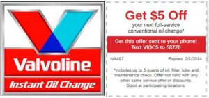 valvoline oil change coupon off wide