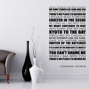 Clean Bandit Wall Sticker Rather Be decal music Lyrics quote l5