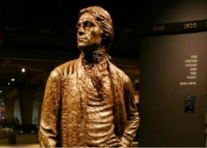 jefferson stands at the entrance to the museum of western expansion ...