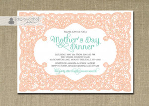 Mother's Day Dinner Invitation Celebration Luncheon Aqua & Peach ...