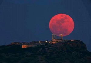 Blood red moon in Greece