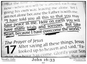... trials and sorrows. But take heart, because I have overcome the world