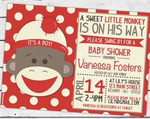 PRINTABLE Sock Monkey Baby Shower C ute Invitation - Invite Card ...
