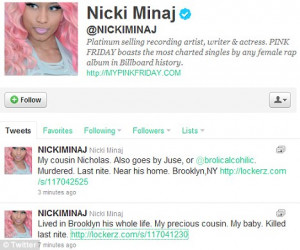Sad news: Nicki Minaj posted the news of her cousin, Nicholas's murder ...