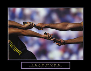 Teamwork Running Relay Race Baton Motivational Poster Print - 28x22