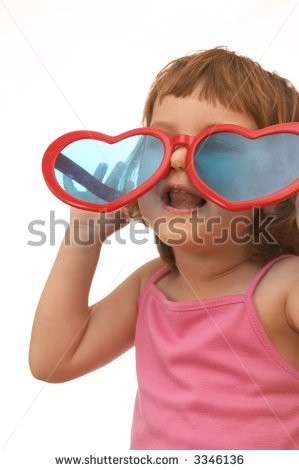little cute girl wearing funny sunglasses isolated on white - stock ...