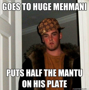 Goes to Mehmani and Puts half of Mantu in his plate