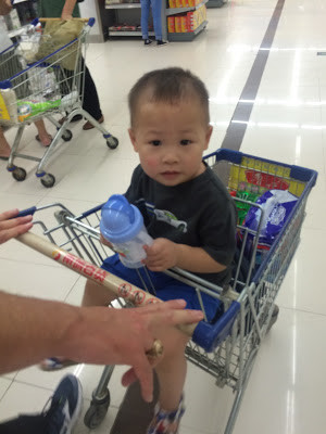 Our next stop was the supermarket to get this guy a different sippy ...