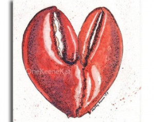 ... Watercolor Painting called Lobster Love 6 inch Square VALENTINE Claws