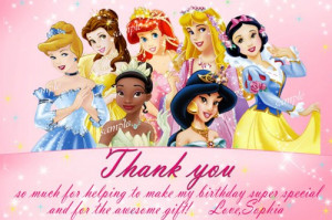 Disney Princess Thank you card Birthday