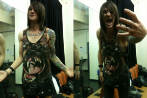 Beau Bokan of blessthefall in his customised Spaced Out top before he ...