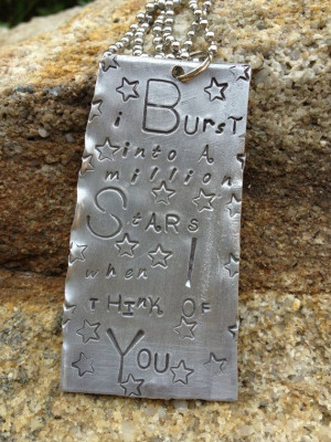 ... Star Hand Stamped Subway Art Quote Pendant Recycled Metal Aluminum